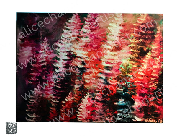 "Colorful Pines", 2015. 18"x24" Mounted Canvas Art Print, Made in USA - alicechanart Colorful Pines, 2015. 18"x24" Mounted Canvas Art Print, Made in USA, Pacific Northwest PNW Wall Art Print, Mount Rainier Evergreen Landscape(Ready to Hang, Professional Framed Shop Wiring at the back is included for Horizontal Orientation)