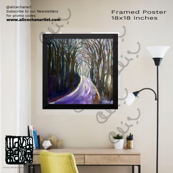 "Purple Hiking Trail", Mountain Landscape, Framed Poster Art Print - alicechanart