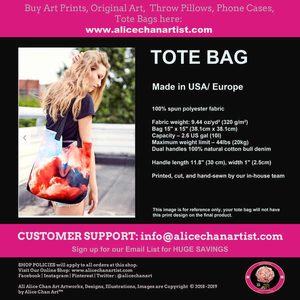Purple Floral Tote Bag, Square 15"x15" Washable Eco-Friendly Art Market Bag- Made in USA/EU