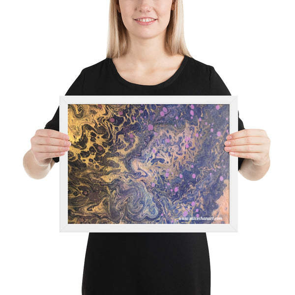Purple Blue Ocean Framed Poster, Calming Ocean Waves Abstract Peaceful Home or Office Decor Abstract Framed Art Print, Contemporary Fluid Acrylic Pouring Art Poster Print Home or Office Decor -Made in USA/EU/MX