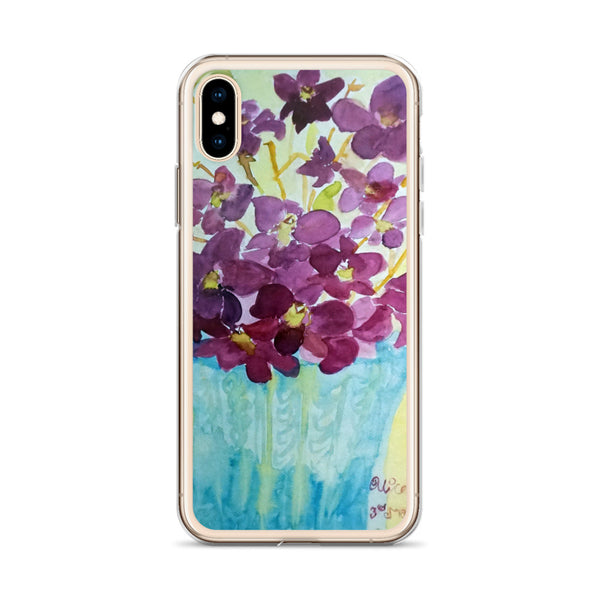 "Curious Exotic Wild Purple Orchids" Clear Floral iPhone Phone Case, Made in USA - alicechanart v