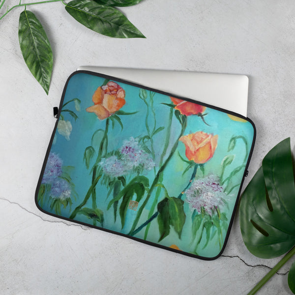 Orange Roses, Designer Floral Print Art Laptop Sleeve - 15 in/ 13 in - alicechanart