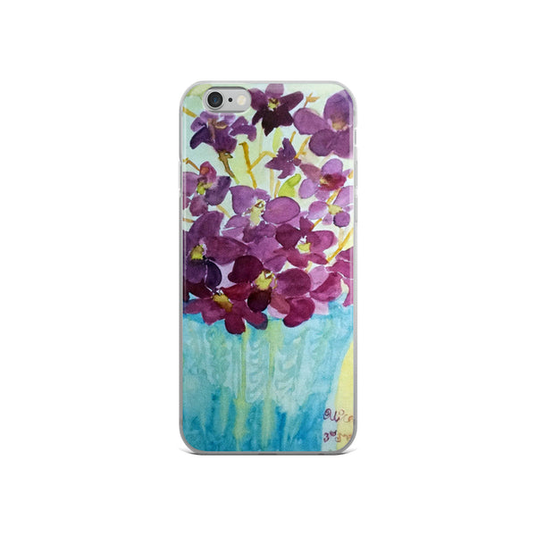"Curious Exotic Wild Purple Orchids" Clear Floral iPhone Phone Case, Made in USA - alicechanart 