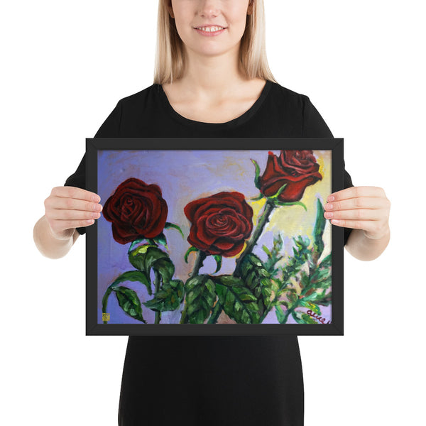 Summer Red Roses in Purple Sky, Framed Matte Poster Art Print, Made in USA - alicechanart