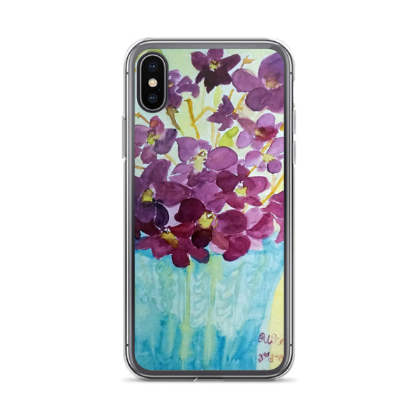 "Curious Exotic Wild Purple Orchids" Clear Floral iPhone Phone Case, Made in USA - alicechanart Purple Orchid Phone Case,"Curious Exotic Wild Purple Orchids" Clear Floral Print, iPhone 7/6/7+/ 6/6s/ X/XS/ XS Max/ XR/ 11/ 11 Pro/ 11 Pro Max Phone Case, Made in USA/EU