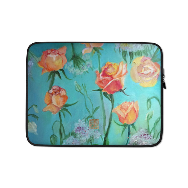 Orange Roses, Designer Floral Print Art Laptop Sleeve - 15 in/ 13 in - alicechanart