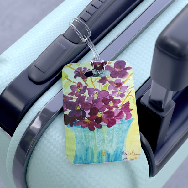 "Curious Exotic Wild Purple Orchids" Floral Glossy Lightweight Plastic Bag Tag, Made in USA - alicechanart