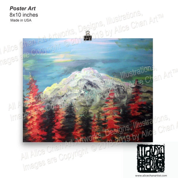 "Mount Rainier in Blue Sky", Art Print Matte Paper Museum Quality Poster,Made in USA - alicechanart