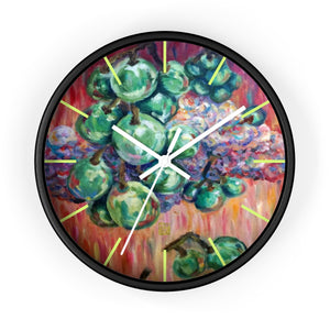 "Falling Green Grapes From The Red Hot Sky", 10 inch Wall Clock - Made in USA - alicechanart Green Grapes Wall Clock, Fruit Art Clock, "Falling Green Grapes From The Red Hot Sky", 10 inch Wall Clock - Made in USA