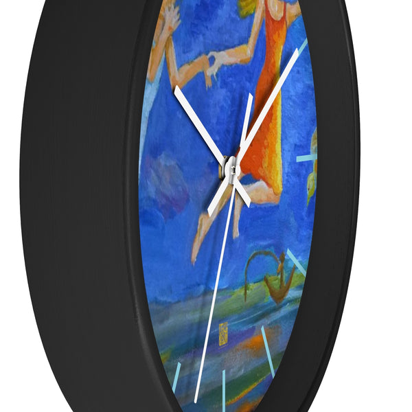 Angels From Heaven, Designer 10 inch Large Blue Modern Wall Clock, Made in USA - alicechanart