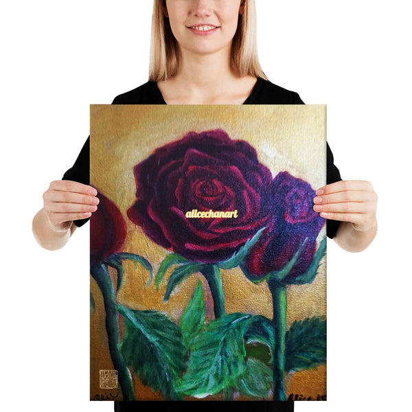 Red Roses in Gold Accent, 2015, Canvas Art Print, Made in USA - alicechanart