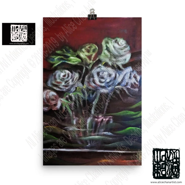 "Ghost Roses", Floral Flower, Poster Art Print, Made in USA - alicechanart