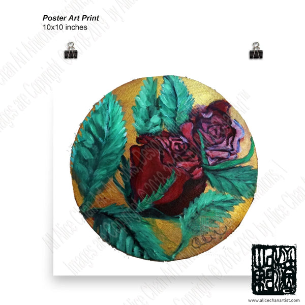 "Red Rose Series Part 1 in Gold", Photo Paper Poster, Made in USA - alicechanart