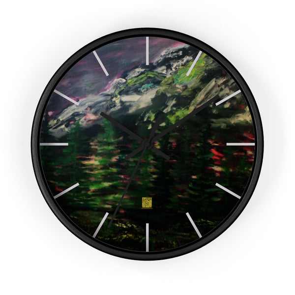 Mountain Rainier in Purple Sky, 10" Diameter PNW Fine Art Wooden Wall Clock, Made in USA - alicechanart