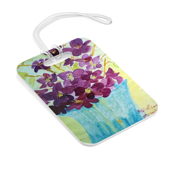 "Curious Exotic Wild Purple Orchids" Floral Glossy Lightweight Plastic Bag Tag, Made in USA - alicechanart