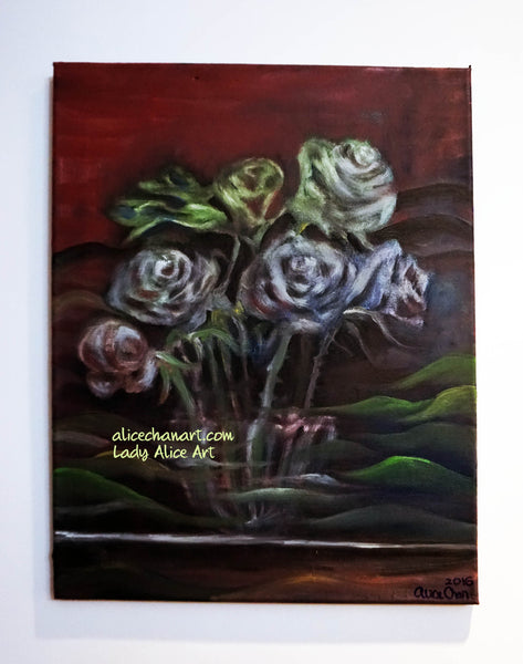 "Ghost Roses", 16"x20", 2016, oil on canvas, original art - alicechanart