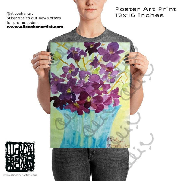 "Curious Exotic Wild Purple Orchids" Floral Poster Art Print, Made in USA - alicechanart