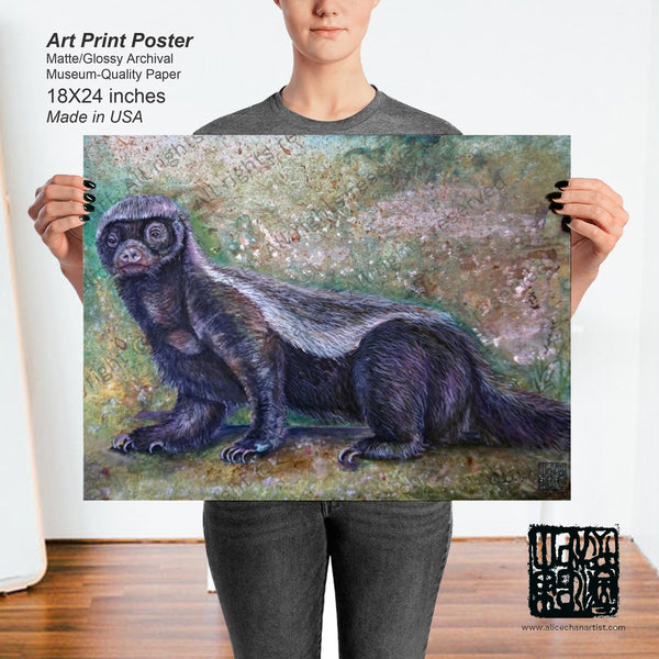"Jambo - Honey Badger", 2018, Wildlife Art Matte Premium Print Poster, Made in USA - alicechanart