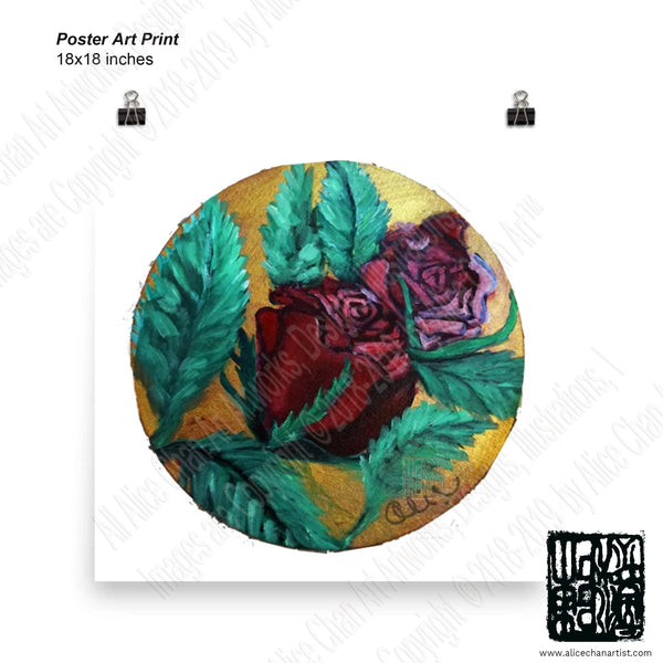 "Red Rose Series Part 1 in Gold", Photo Paper Poster, Made in USA - alicechanart
