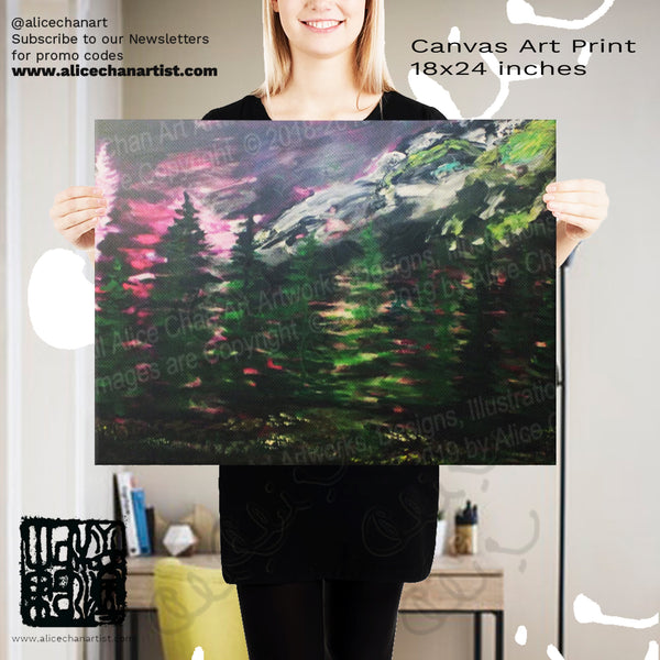 Mount Rainier in Purple Sky, Canvas Art Print, Seattle Landscape Art -Made in USA - alicechanart