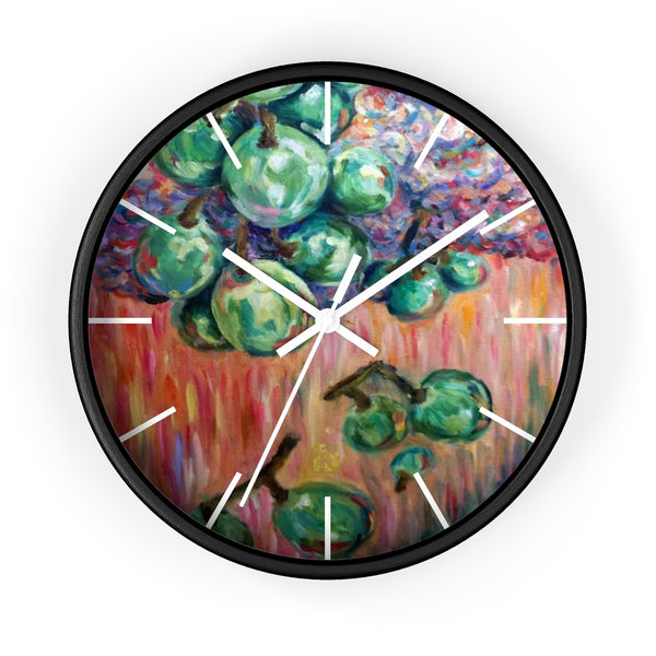"Falling Green Grapes From The Red Hot Sky", 10 inch Wall Clock - Made in USA - alicechanart Green Grapes Wall Clock, Kitchen Fruit Art Indoor Clock, "Falling Green Grapes From The Red Hot Sky", 10 inch Wall Clock - Made in USA