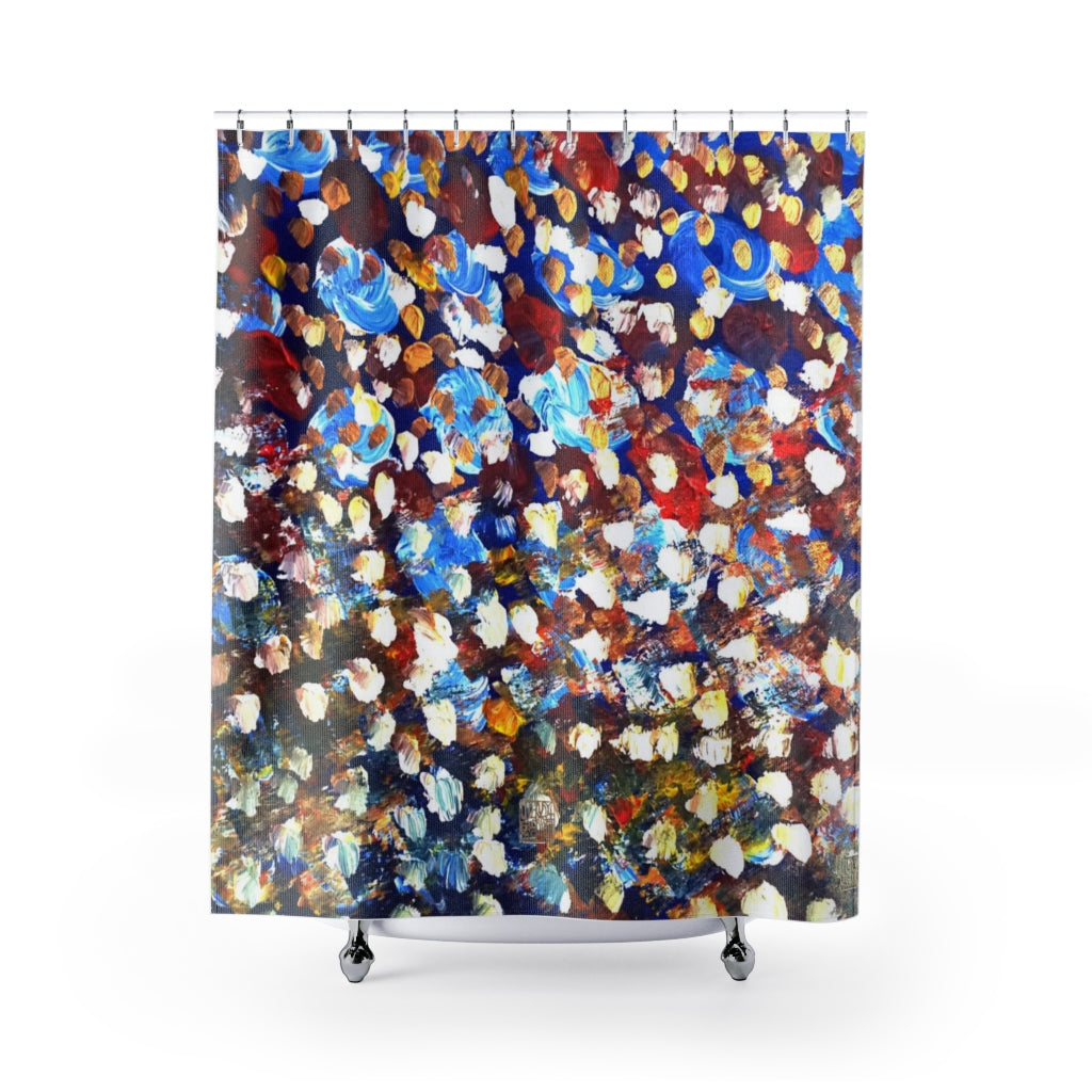 Abstract Chinese Art Shower Curtains, Raindrops 2/3, Contemporary Art Shower Curtains, Dotted Abstract Art Shower Curtains, Modern Chinese Polyester 71" x 74" Bathroom Curtains-Printed in USA, Long Hookless Shower Curtains, Abstract Shower Curtains For Almost Any Popular Bathroom Decor, Modern Shower Curtains