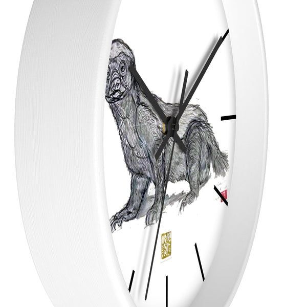 Jamba Honey Badger Fine Art, 10" Diameter Badgers Fine Art Wooden Wall Clock, Made in USA - alicechanart