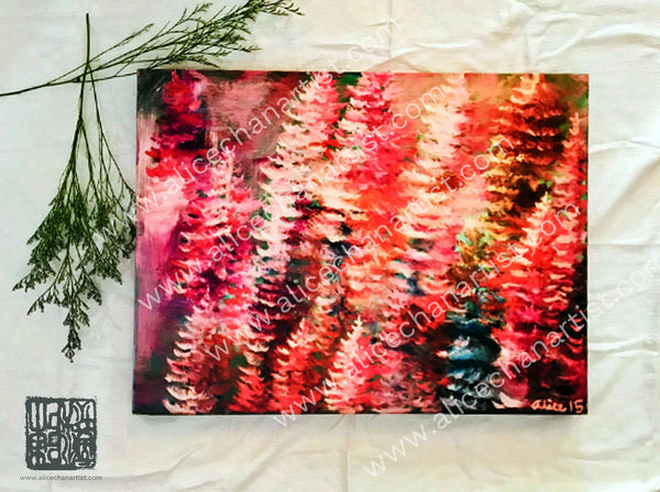 "Colorful Pines", 2015. 18"x24" Mounted Canvas Art Print, Made in USA - alicechanart Colorful Pines, 2015. 18"x24" Mounted Canvas Art Print, Made in USA, Pacific Northwest PNW Wall Art Print, Mount Rainier Evergreen Landscape(Ready to Hang, Professional Framed Shop Wiring at the back is included for Horizontal Orientation)