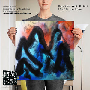 Blue Mountain Asian Contemporary Art Premium Matte Poster Art Print - Made in USA - alicechanart