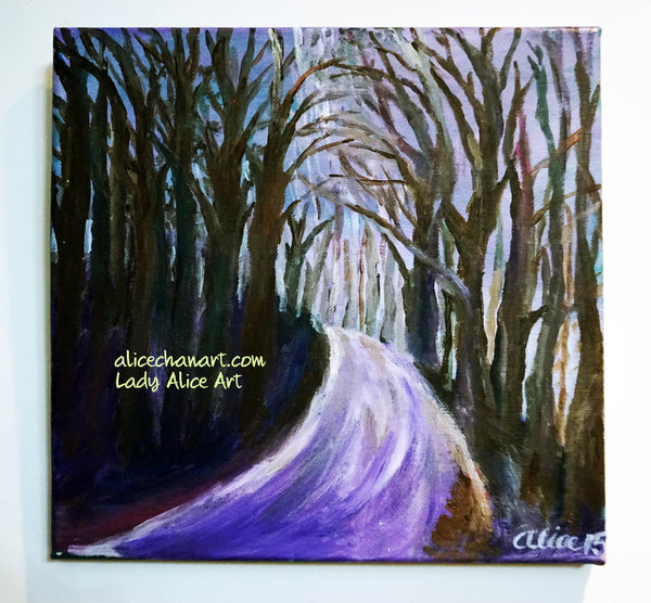 "Purple Hiking Trail", 12"x12", 2015, acrylic on canvas, original art - alicechanart