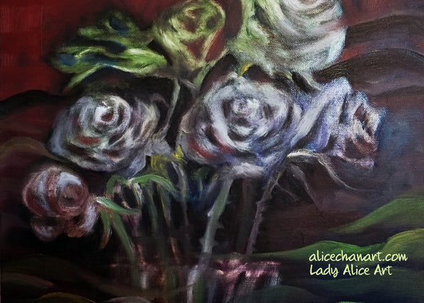 "Ghost Roses", 16"x20", 2016, oil on canvas, original art - alicechanart
