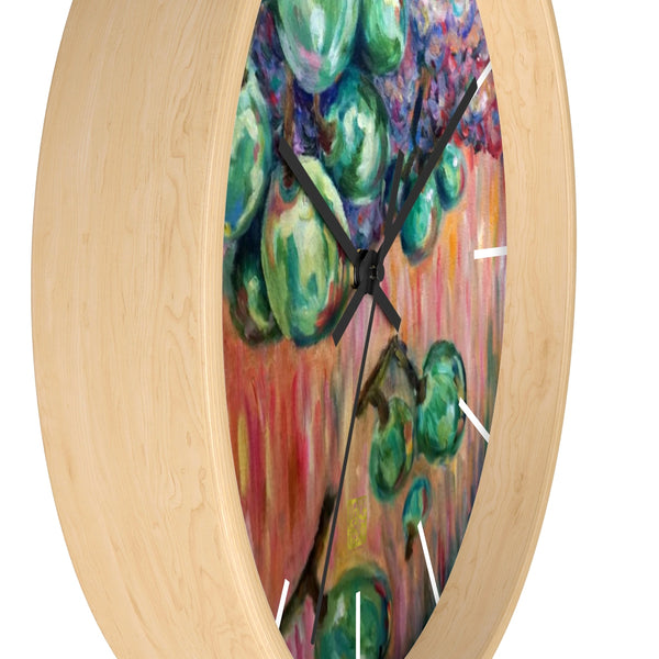 "Falling Green Grapes From The Red Hot Sky", 10 inch Wall Clock - Made in USA - alicechanart