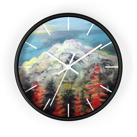 Mount Rainier in Blue Sky, 10" Diameter PNW Fine Art Wooden Wall Clock, Made in USA - alicechanart