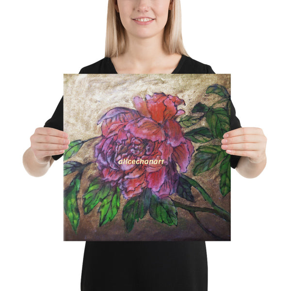 Pink Peony in Gold Accent, Chinese Art Canvas Art Print, 2019, Made in USA - alicechanart