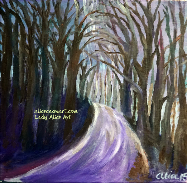 "Purple Hiking Trail", Tree Mountain Landscape, Canvas Art Print, Made in USA, Mountain Artwork - alicechanart