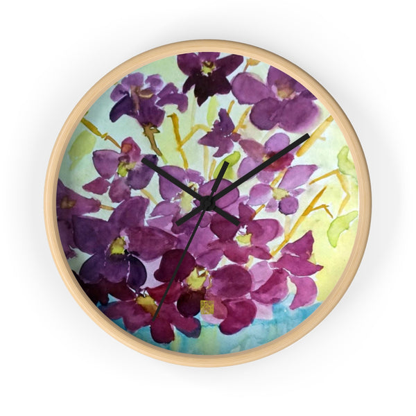 Purple Orchids Curious Exotic Orchid Floral Designer 10 inch Wall Clock - Made in USA - alicechanart
