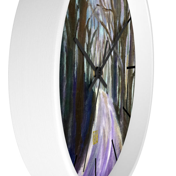 Purple Hiking Trail, 10" Diameter PNW Fine Art Wooden Modern Large Wall Clock, Made in USA - alicechanart