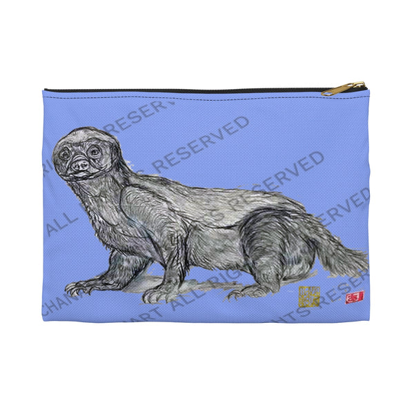 Violet Honey Badger Cute Small 9"x6" Or Large 12"x9" Size Flat Accessory Pouch- Made in USA - alicechanart