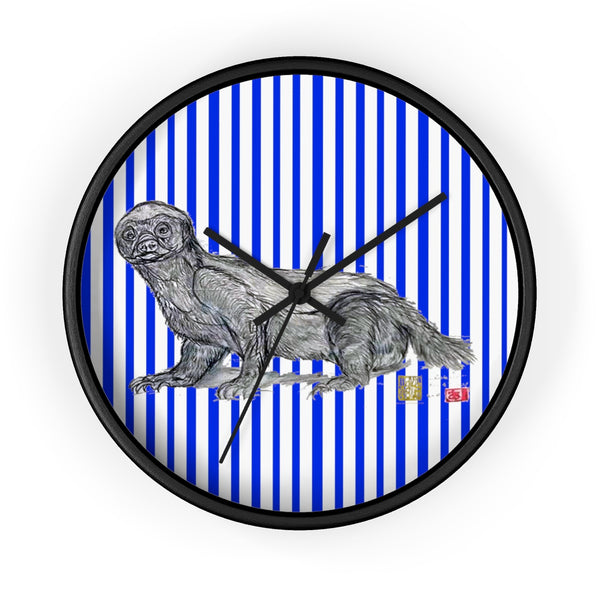 Blue Vertical Striped Honey Badger Animal Art Modern Unique Wall Clock- Made in USA - alicechanart
