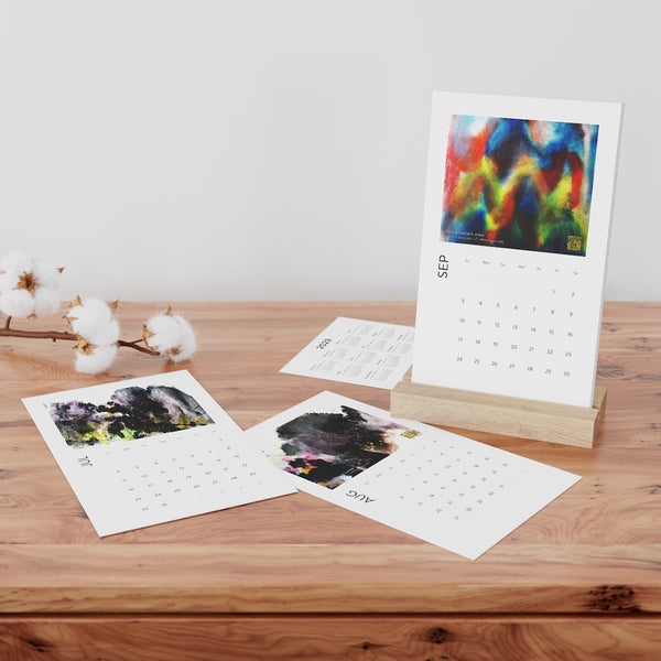 Vertical Desk Calendar, Eco-friendly Artistic Bright White Matte Finish Paper, Fine Art Photo Calendar with Oak Wooden Stand Included, Size 4.92"x8.27" (2023) - Printed in USA