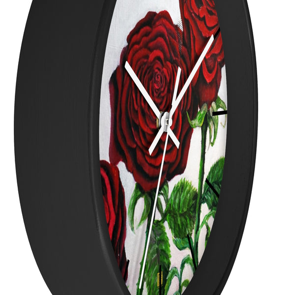 Romantic Red Rose Floral Print Indoor Large 10 inch Wall Clock - Made in USA - alicechanart