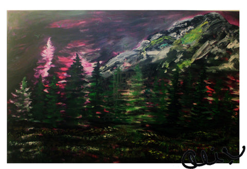 "Mountain Rainier in Purple Sky", 24"x36", 2016, acrylic on canvas, original art, mountain artwork - alicechanart