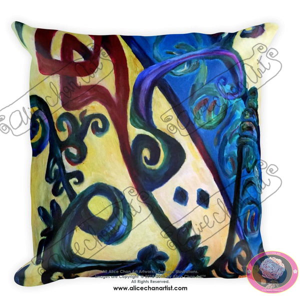 "Red Rose Abstraction of Strength in Arabic", Designer Basic Pillow 18"x18"/ 20"x12", Made in USA - alicechanart