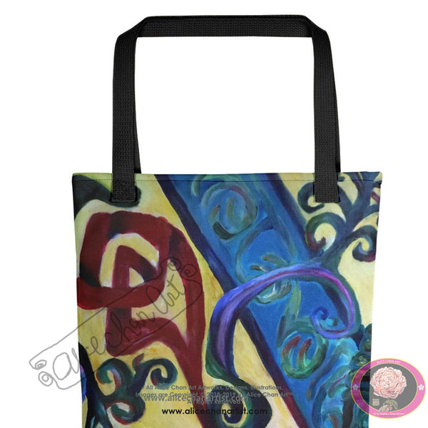 "Red Rose Abstraction of Strength in Arabic", 15"x15" Square Tote Bag, Made in USA - alicechanart