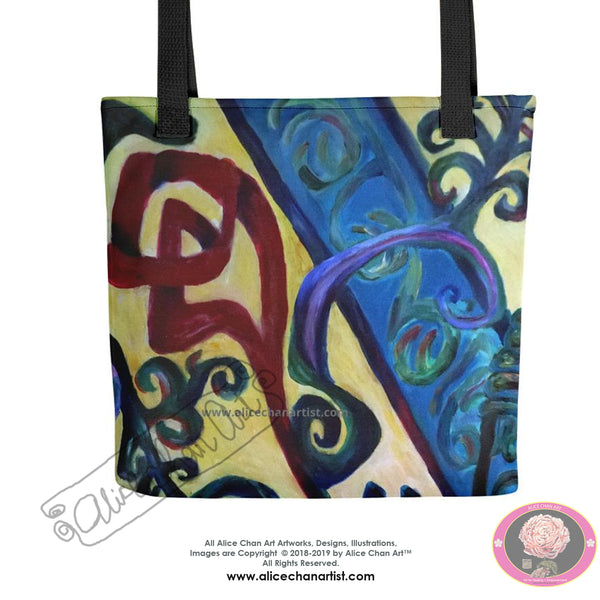 "Red Rose Abstraction of Strength in Arabic", 15"x15" Square Tote Bag, Made in USA - alicechanart