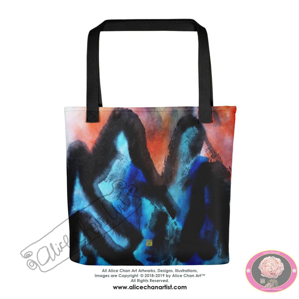 Blue Mountain Asian Contemporary Art Trendy 15"x15" Size Tote Bag - Made in USA - alicechanart