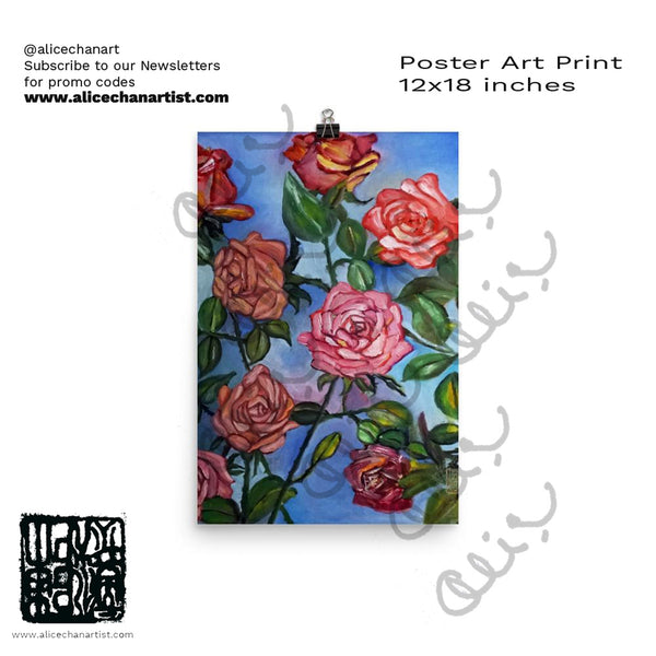 "Pink Roses Floating in Blue Sky", Poster Art Print, Made in USA - alicechanart