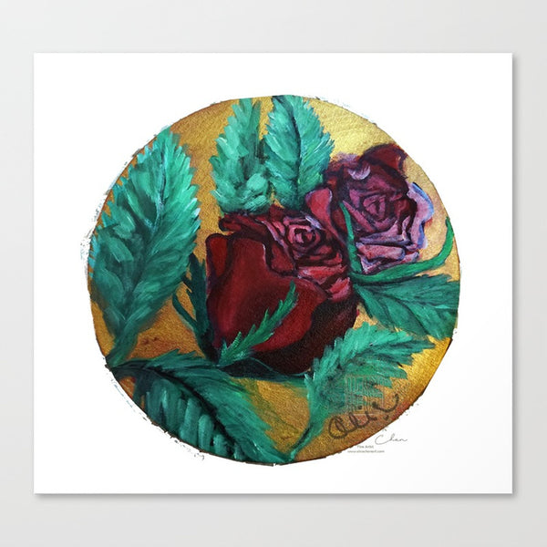 "Japanese Red Roses Series Part 1 in Gold", 12" dia., 2015, acrylic on canvas, original art - alicechanart