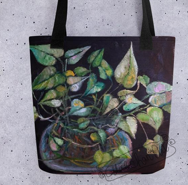 Golden Pothos Green Leaves Indoor Plant Art Print 15''x15" Tote Bag-Made in USA - alicechanart