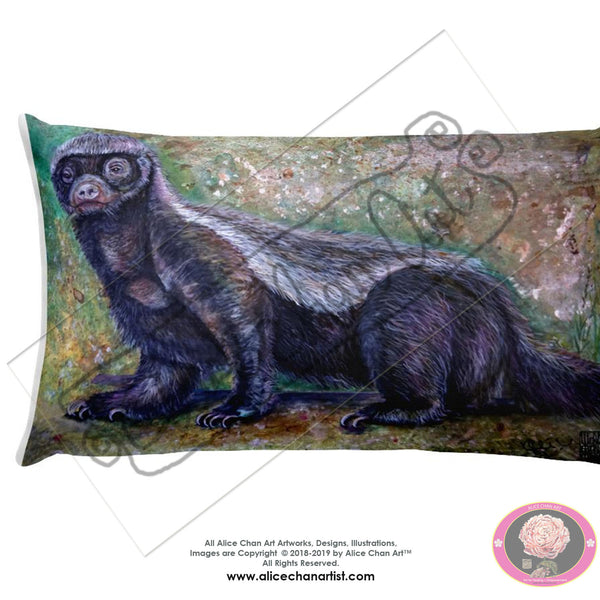 "Jambo - Honey Badger", 2018, Designer Wildlife Basic Stuffed Art Pillow, Made in USA - alicechanart